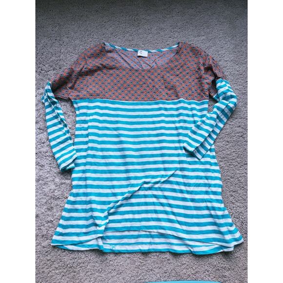 Anthropologie Postage Stamp Long Sleeve Top Large Striped Artsy Boho Fall Layer - Picture 2 of 3